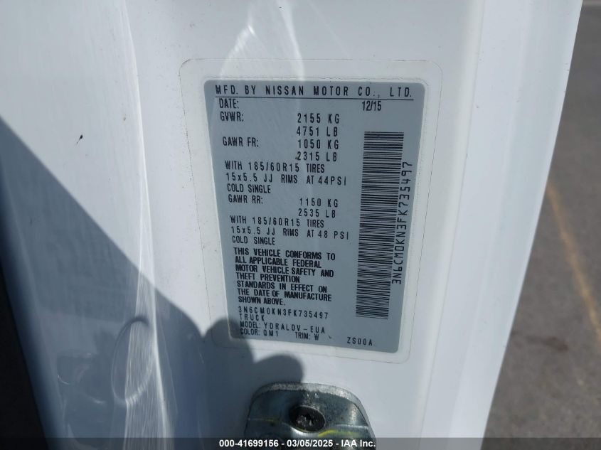 2015 Nissan Nv200 S VIN: 3N6CM0KN3FK735497 Lot: 41699156