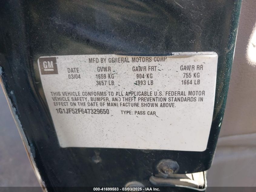 2004 Chevrolet Cavalier Ls VIN: 1G1JF52F647329650 Lot: 41699583