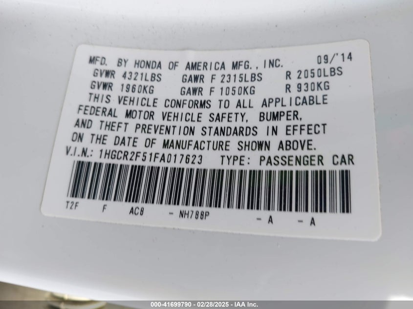 2015 HONDA ACCORD SPORT - 1HGCR2F51FA017623