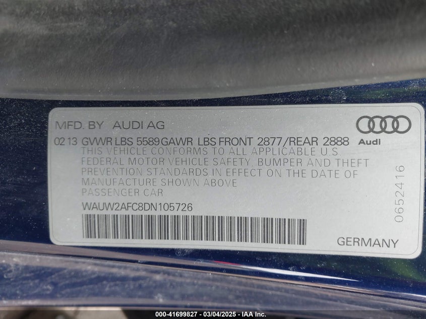 2013 AUDI S7 4.0T PRESTIGE - WAUW2AFC8DN105726
