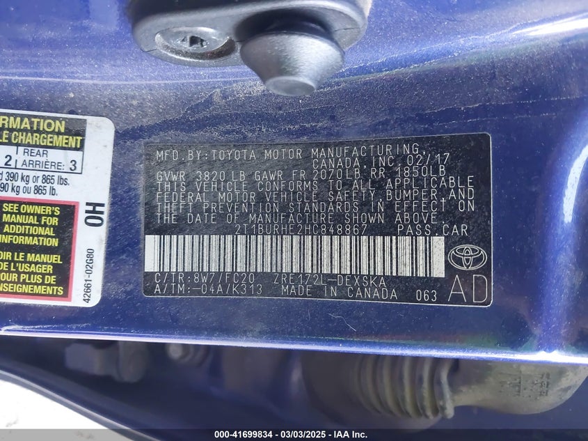 2017 TOYOTA COROLLA SE - 2T1BURHE2HC848867