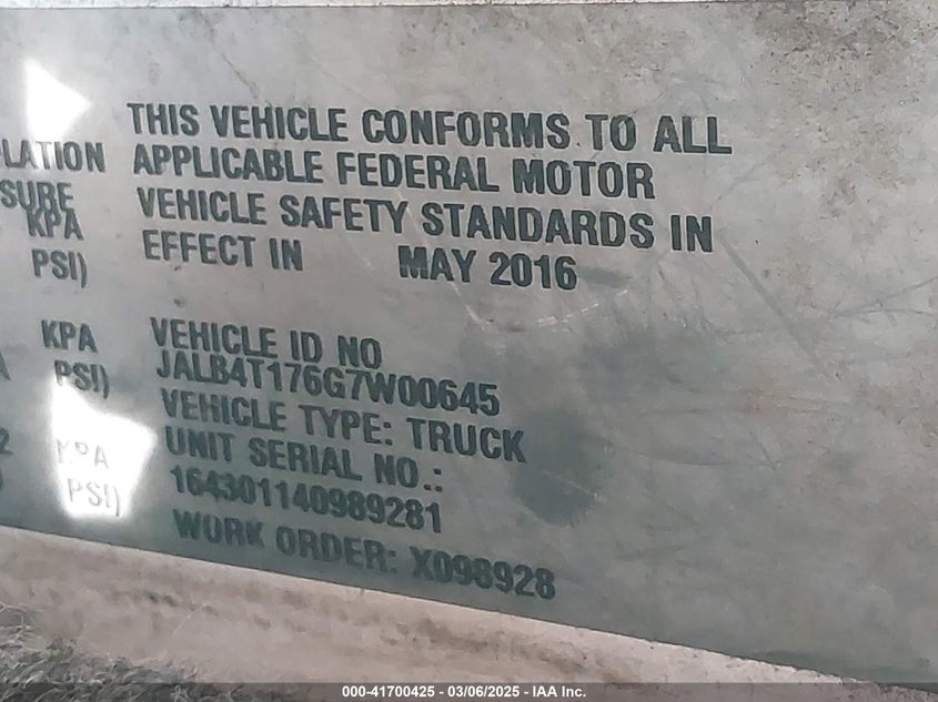 2016 Isuzu Npr VIN: JALB4T176G7W00645 Lot: 41700425