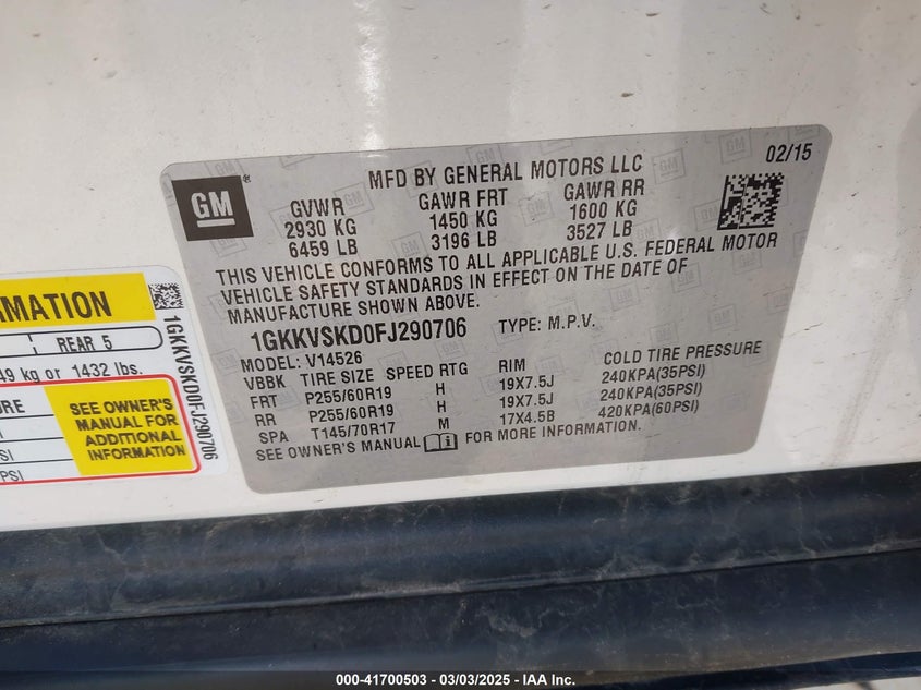 2015 GMC ACADIA SLT-2 - 1GKKVSKD0FJ290706