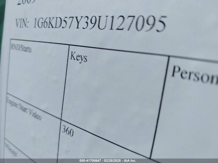2009 Cadillac Dts 1Sc VIN: 1G6KD57Y39U127095 Lot: 41700647
