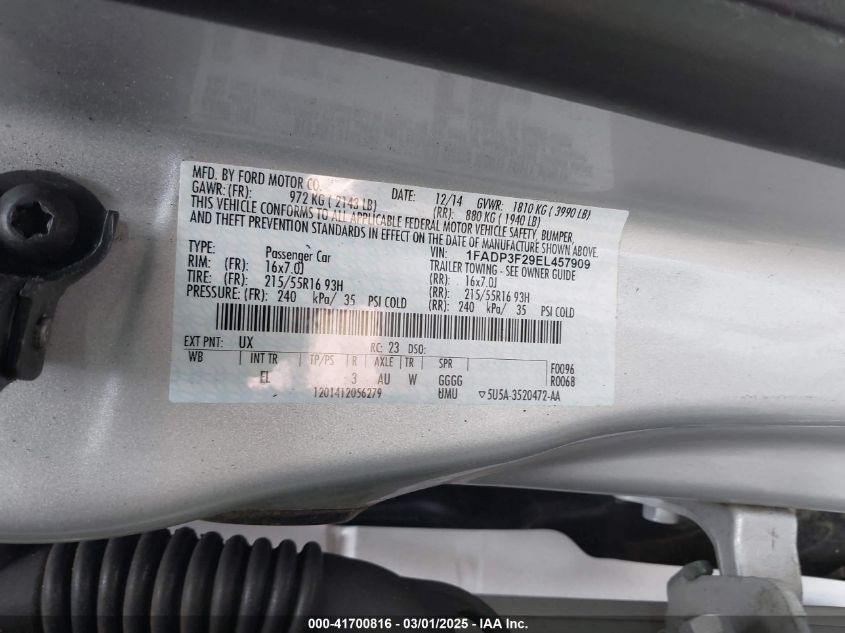 2014 Ford Focus Se VIN: 1FADP3F29EL457909 Lot: 41700816