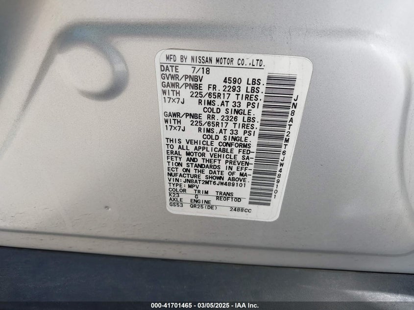 2018 NISSAN ROGUE SV - JN8AT2MT6JW489101