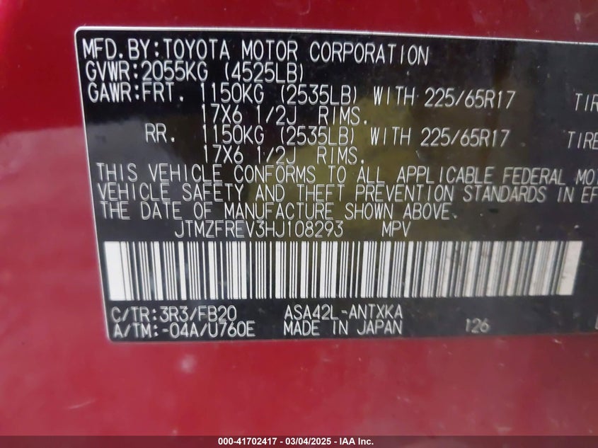 2017 TOYOTA RAV4 LE - JTMZFREV3HJ108293