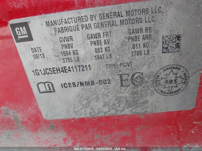 2014 CHEVROLET SONIC LT AUTO - 1G1JC5EH4E4117211