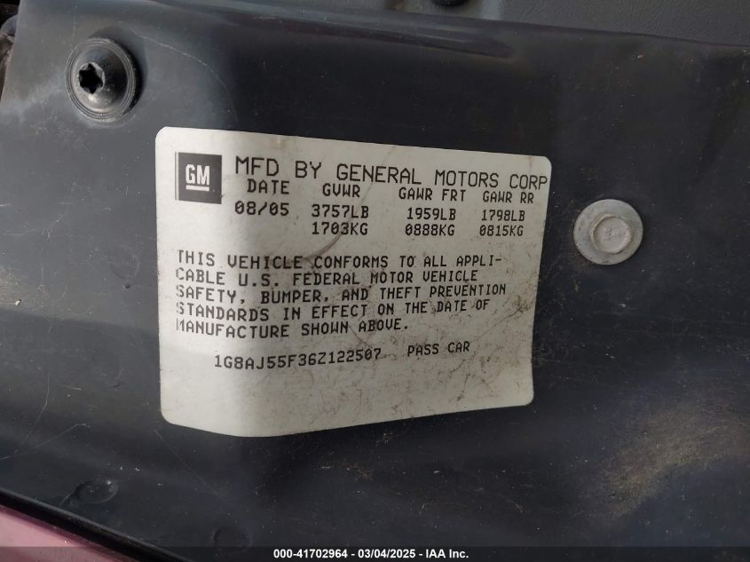 2006 Saturn Ion 2 VIN: 1G8AJ55F36Z122507 Lot: 41702964