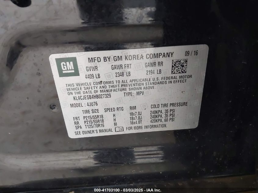 2017 Buick Encore Preferred VIN: KL4CJESB4HB027329 Lot: 41703100