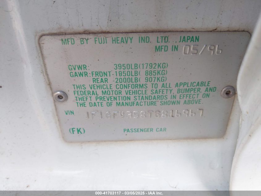 1996 Subaru Impreza L VIN: JF1GF4358TG816967 Lot: 41703117