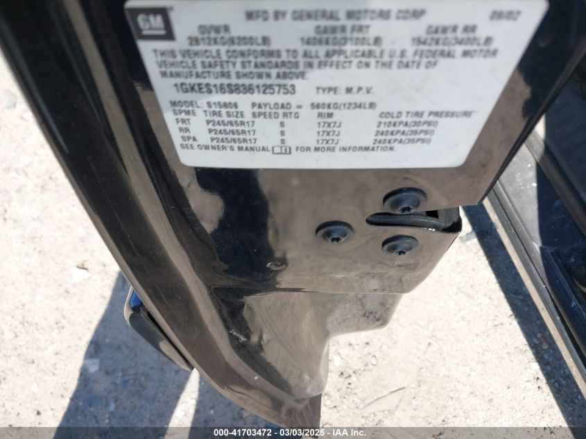 2003 GMC Envoy Xl Slt VIN: 1GKES16S836125753 Lot: 41703472