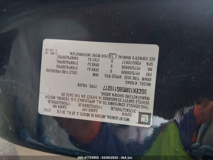 2011 Chevrolet Silverado 1500 Ltz VIN: 3GCPKTE36BG155020 Lot: 41703902