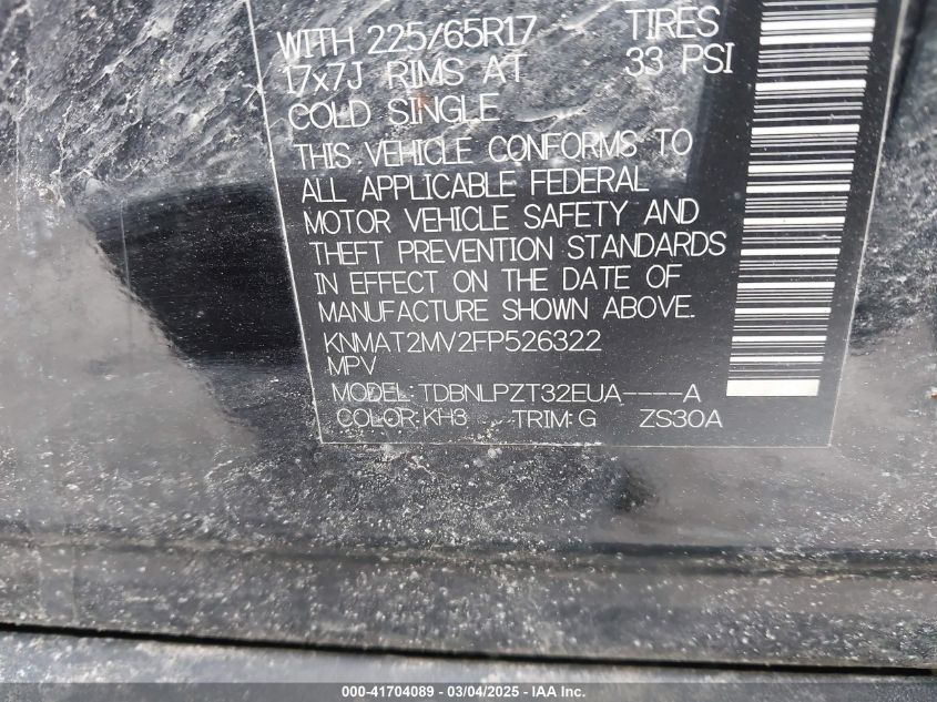 2015 Nissan Rogue S VIN: KNMAT2MV2FP526322 Lot: 41704089