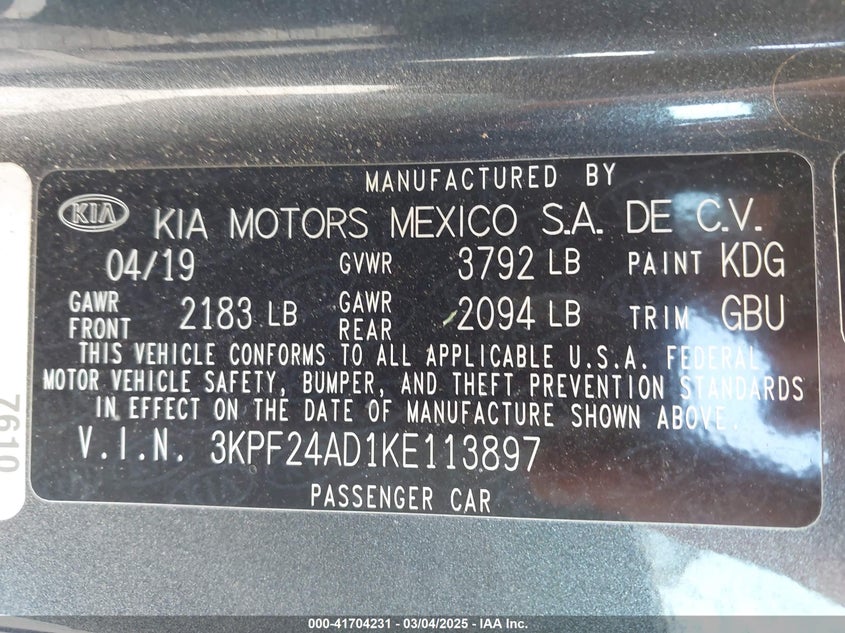 2019 KIA FORTE LXS - 3KPF24AD1KE113897