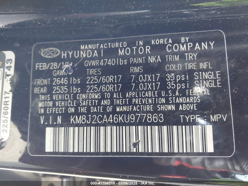 2019 HYUNDAI TUCSON SE - KM8J2CA46KU977863