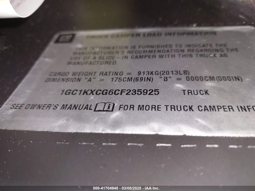 2012 Chevrolet Silverado 2500Hd Lt VIN: 1GC1KXCG6CF235925 Lot: 41704948