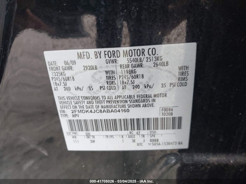 2010 Ford Edge Sel VIN: 2FMDK4JC8ABA04160 Lot: 43387059