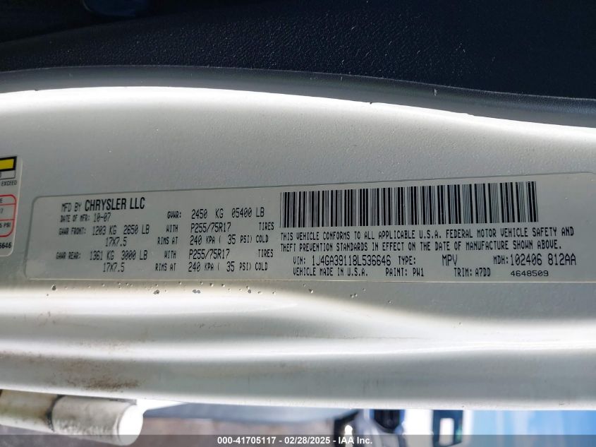 2008 Jeep Wrangler Unlimited X VIN: 1J4GA39118L536646 Lot: 41705117