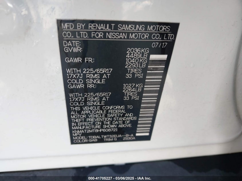 2017 NISSAN ROGUE SV - KNMAT2MT8HP608721