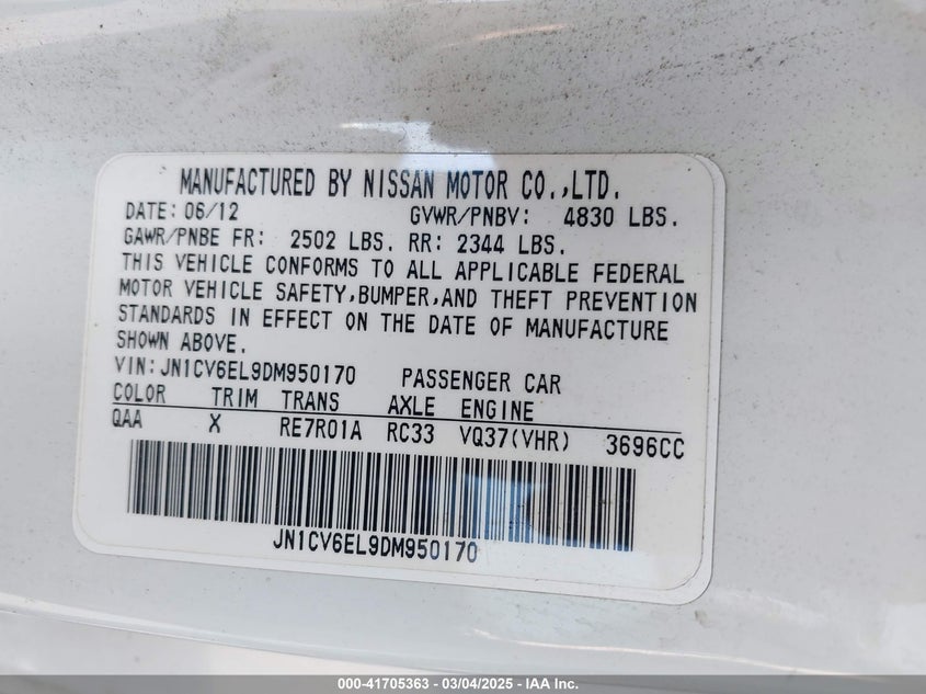 2013 INFINITI G37X - JN1CV6EL9DM950170