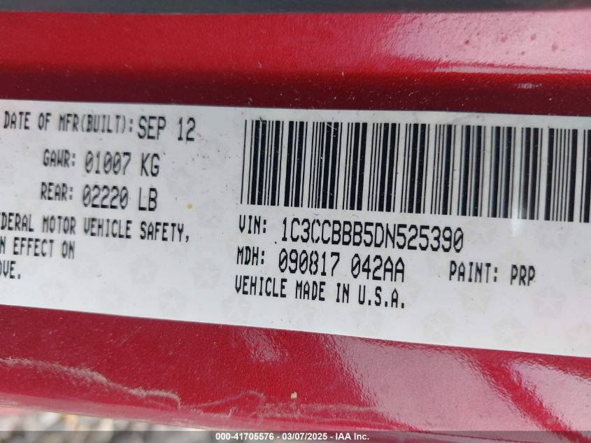 2013 Chrysler 200 VIN: 1C3PCBBB5DN525390 Lot: 41705576