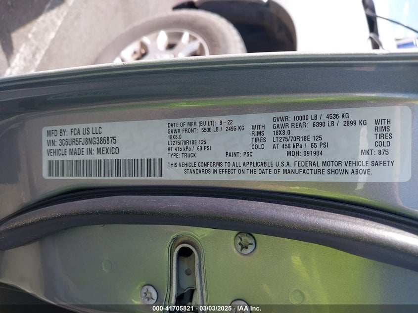 2022 RAM 2500 LARAMIE  4X4 6'4 BOX - 3C6UR5FJ8NG386875