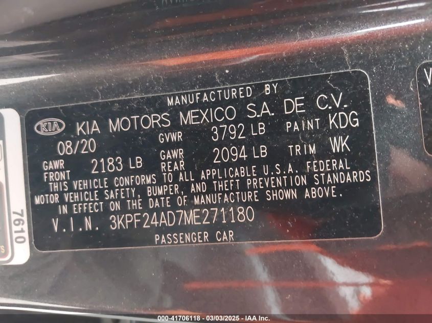 2021 KIA FORTE LXS - 3KPF24AD7ME271180