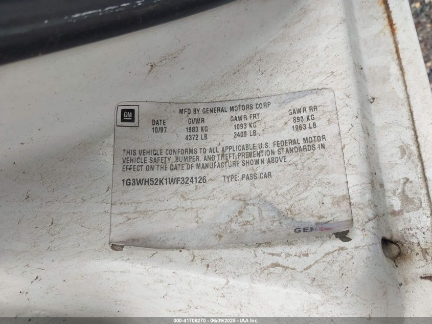 1998 Oldsmobile Intrigue VIN: 1G3WH52K2WF388174 Lot: 41706270