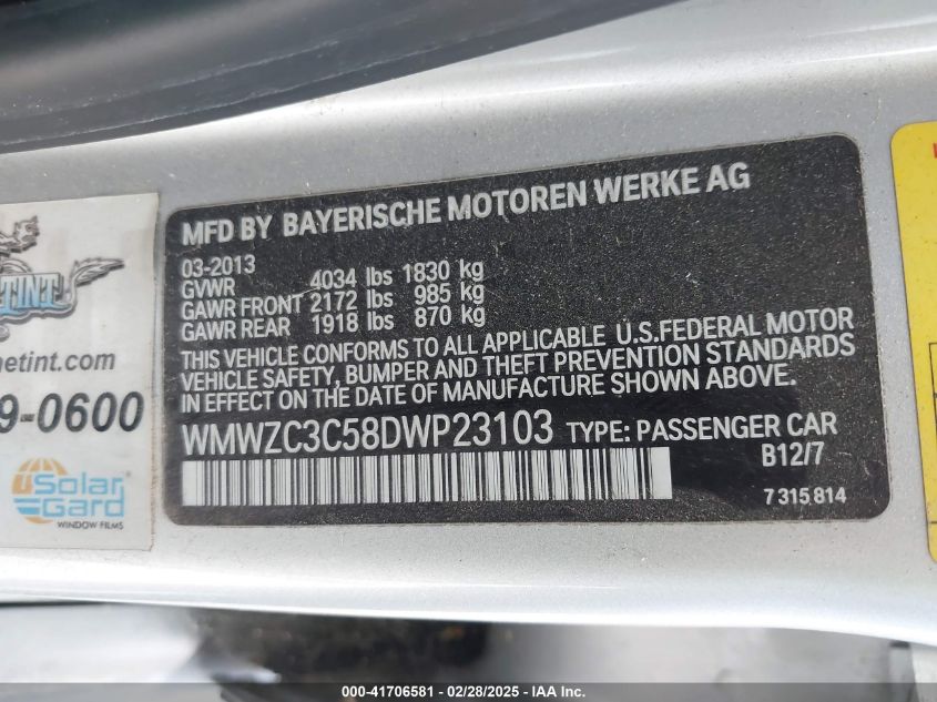 2013 Mini Countryman Cooper S VIN: WMWZC3C58DWP23103 Lot: 41706581