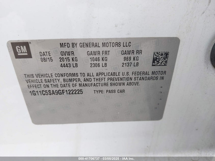 2016 CHEVROLET MALIBU LIMITED VIN: 1G11C5SA9GF122225