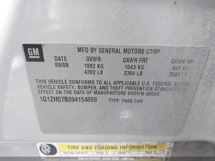 2009 CHEVROLET MALIBU VIN: 1G1ZH57B894154880