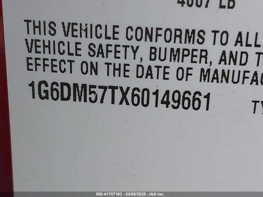 2006 Cadillac Cts Standard VIN: 1G6DM57TX60149662 Lot: 41707163