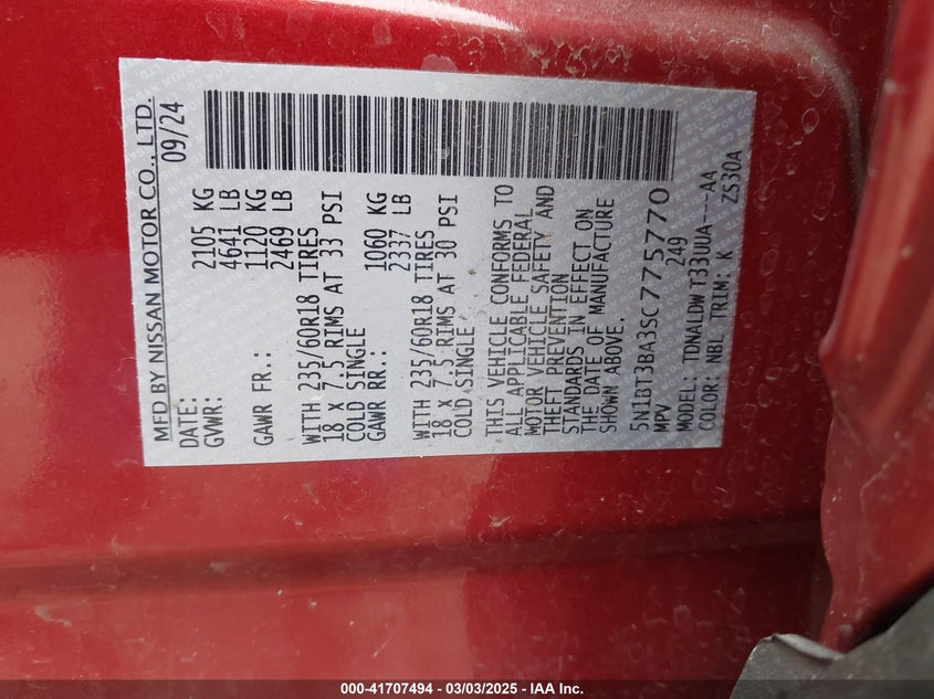 2025 NISSAN ROGUE VIN: 5N1BT3BA3SC775770