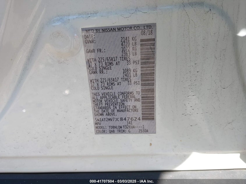 2018 NISSAN ROGUE SV - 5N1AT2MV7JC847624