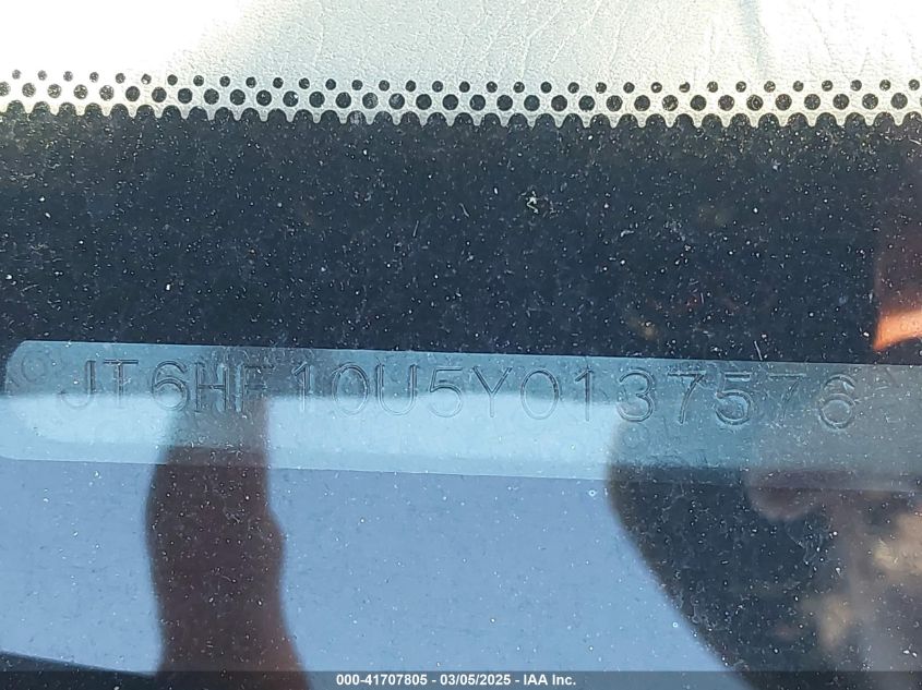 2000 Lexus Rx 300 VIN: JT6HF10U5Y0137576 Lot: 41707805