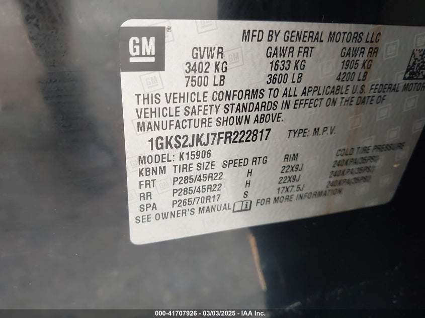 2015 GMC YUKON XL 1500 DENALI - 1GKS2JKJ7FR222817