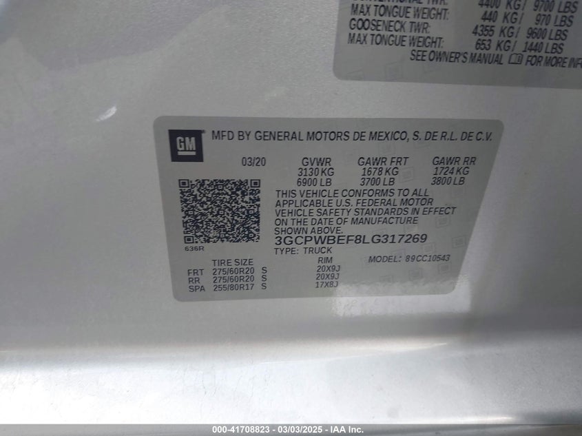 2020 CHEVROLET SILVERADO 1500 2WD  SHORT BED CUSTOM - 3GCPWBEF8LG317269