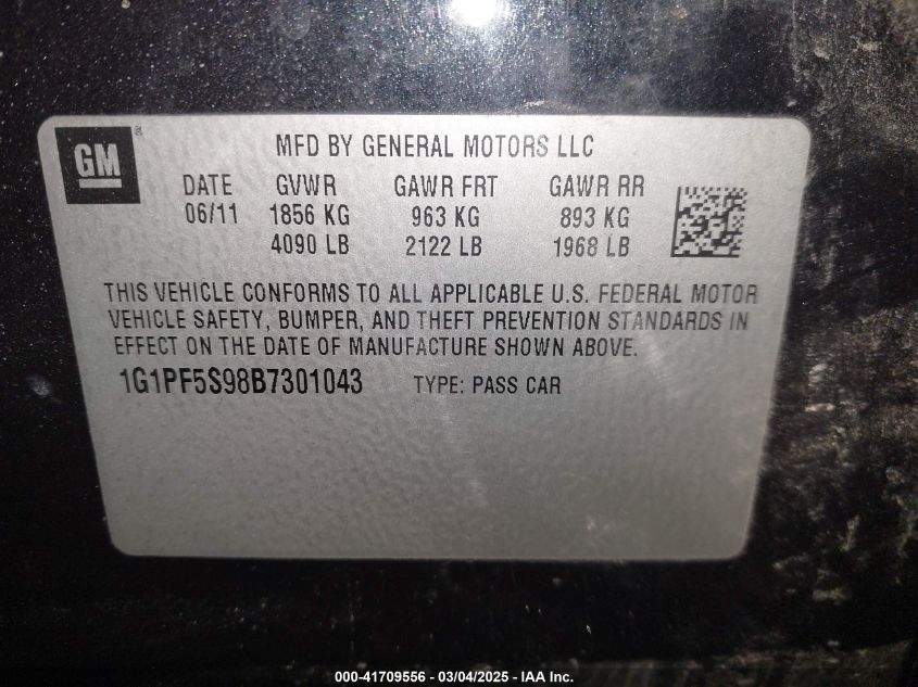 2011 Chevrolet Cruze 1Lt VIN: 1G1PF5S98B7301043 Lot: 41709556