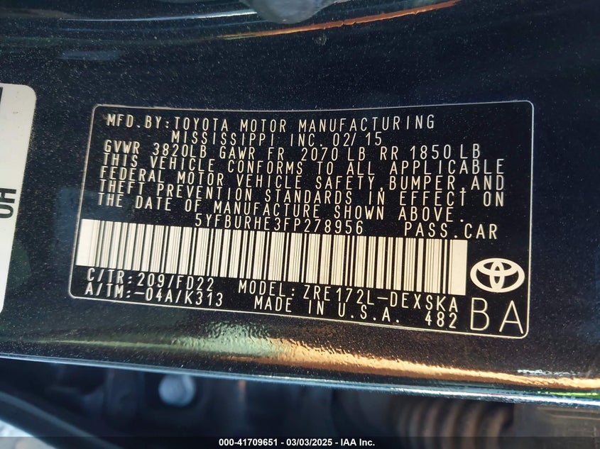 2015 TOYOTA COROLLA S PLUS - 5YFBURHE3FP278956