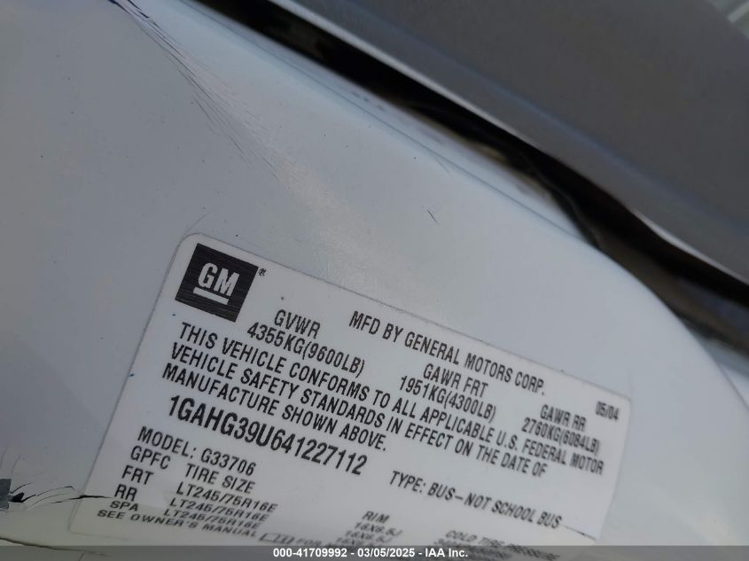 2004 Chevrolet Express VIN: 1GAHG39U641227112 Lot: 41709992