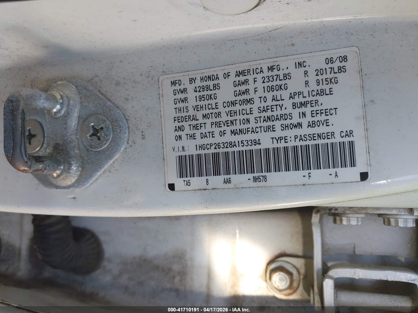 1HGCP26328A153394 2008 HONDA ACCORD photo no. 9