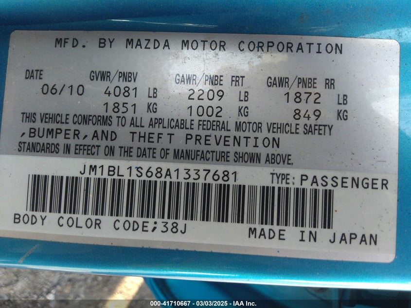 2010 MAZDA MAZDA3 VIN: JM1BL1S68A1337681