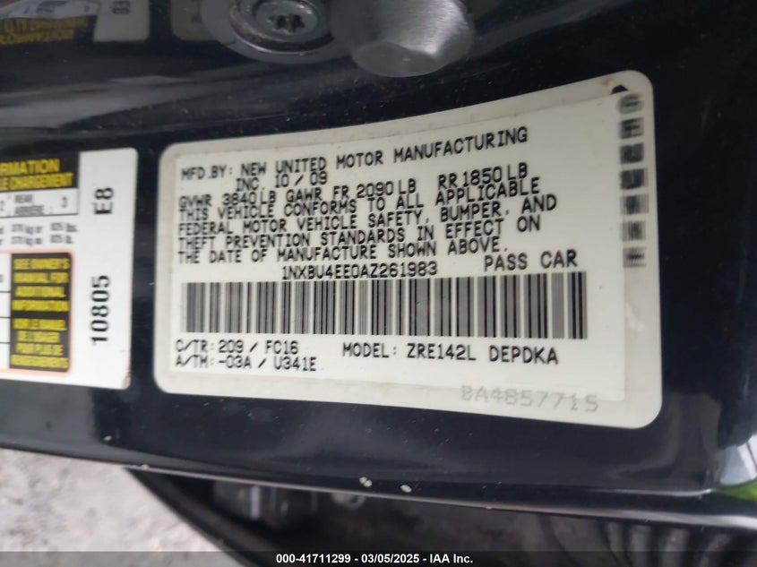 2010 TOYOTA COROLLA VIN: 1NXBU4EE0AZ261983