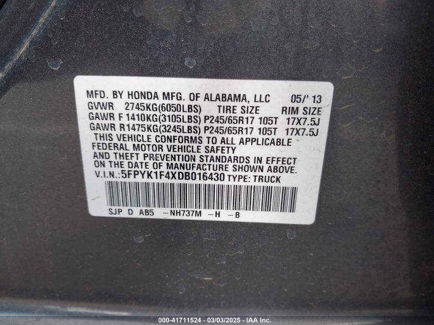 2013 HONDA RIDGELINE RTS - 5FPYK1F4XDB016430