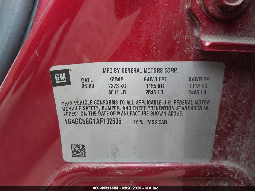 2010 Buick Lacrosse Cxl VIN: 1G4GC5EG1AF102605 Lot: 41711584