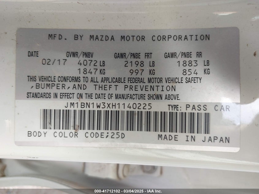 2017 MAZDA MAZDA3 GRAND TOURING - JM1BN1W3XH1140225