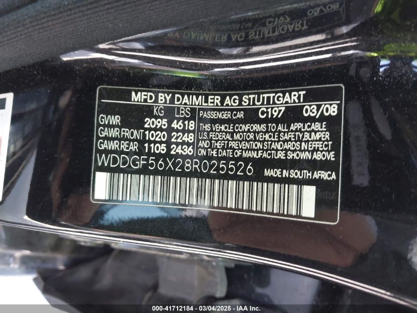 2008 Mercedes-Benz C 350 Sport VIN: WDDGF56X28R025526 Lot: 41712184