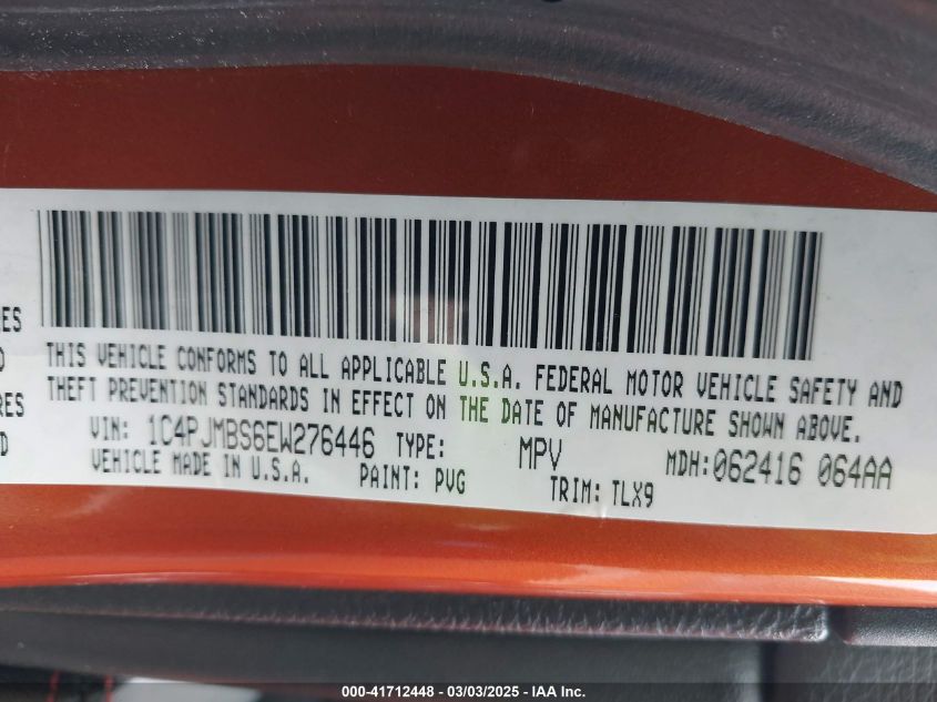 2014 Jeep Cherokee Trailhawk VIN: 1C4PJMBS6EW276446 Lot: 41712448