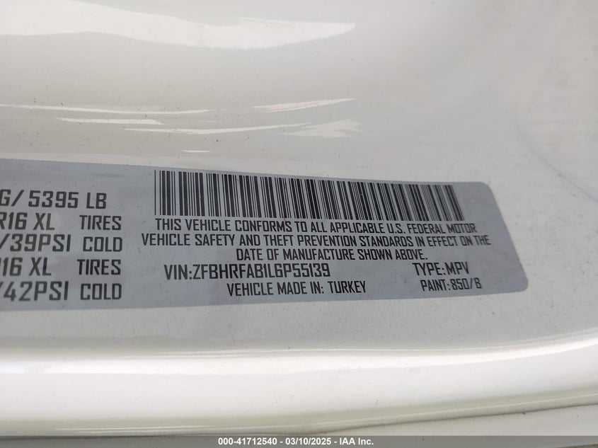 2020 RAM PROMASTER CITY TRADESMAN ZFBHRFAB1L6P55139